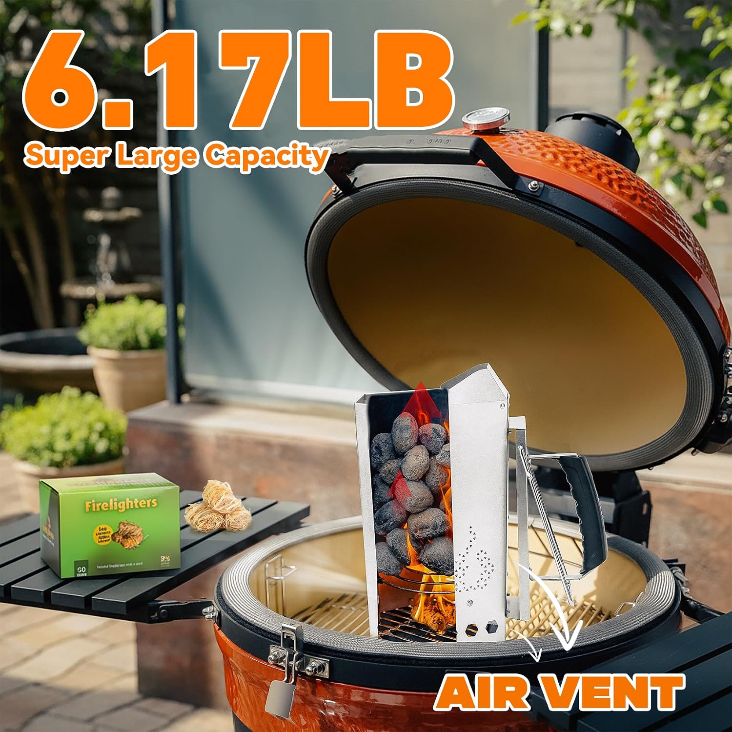 Heavy Duty Charcoal Chimney Starter with 50 PCS Wood‑Wool Stick