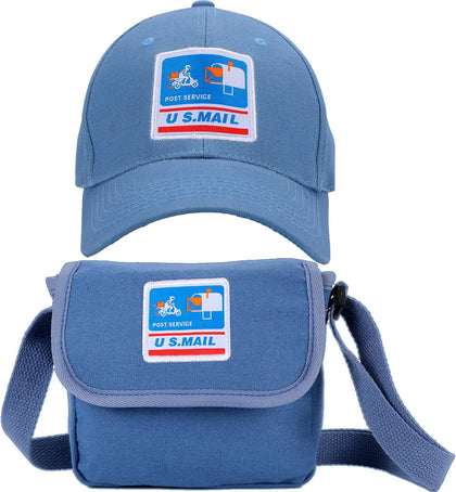 Mailman Costume Bucket Hat+Postman Bag (2 in 1) Postman Dress Up for Kids