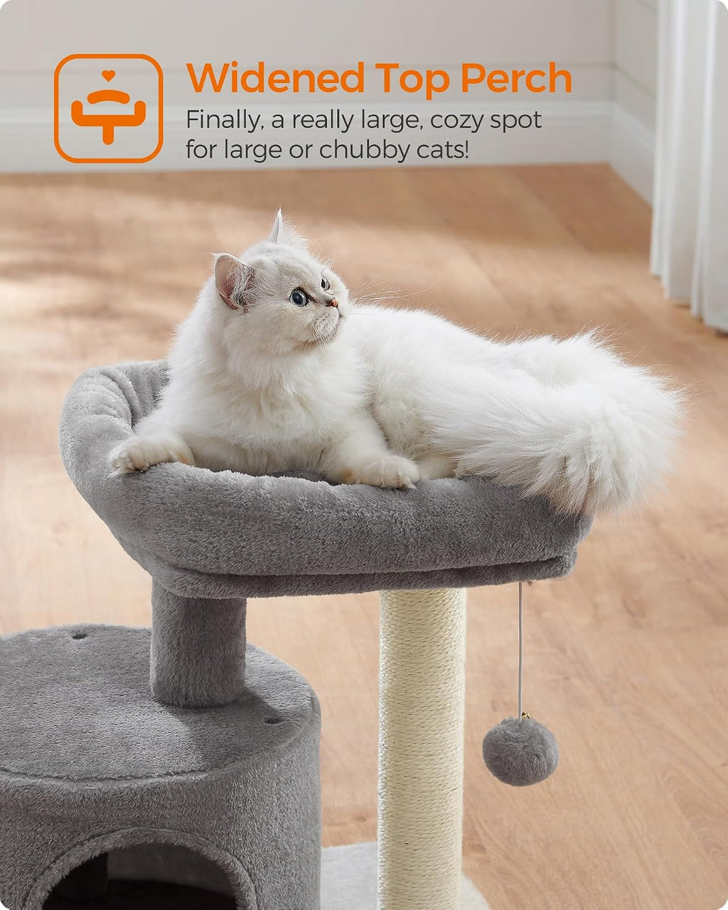 Cat Tree, Small Cat Tower with Sisal Scratching Post, Plush Condo with Padded Perch