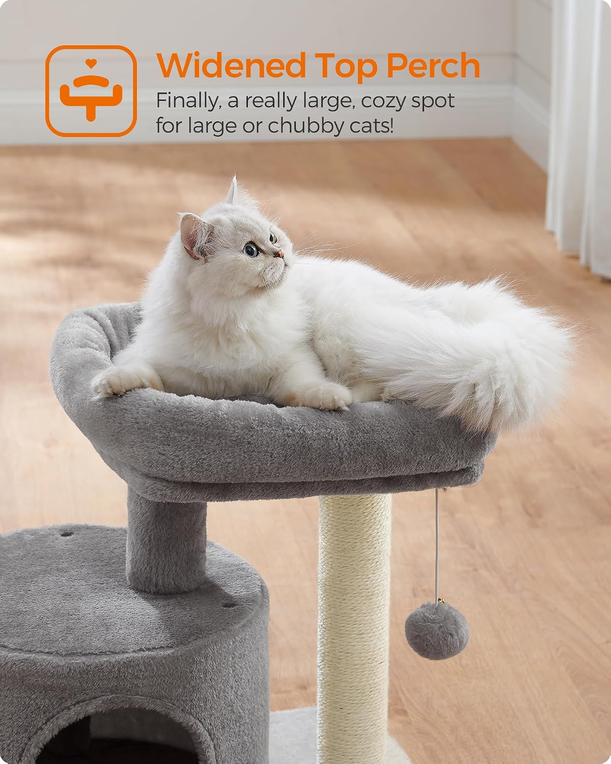 Cat Tree, Small Cat Tower with Sisal Scratching Post, Plush Condo with Padded Perch