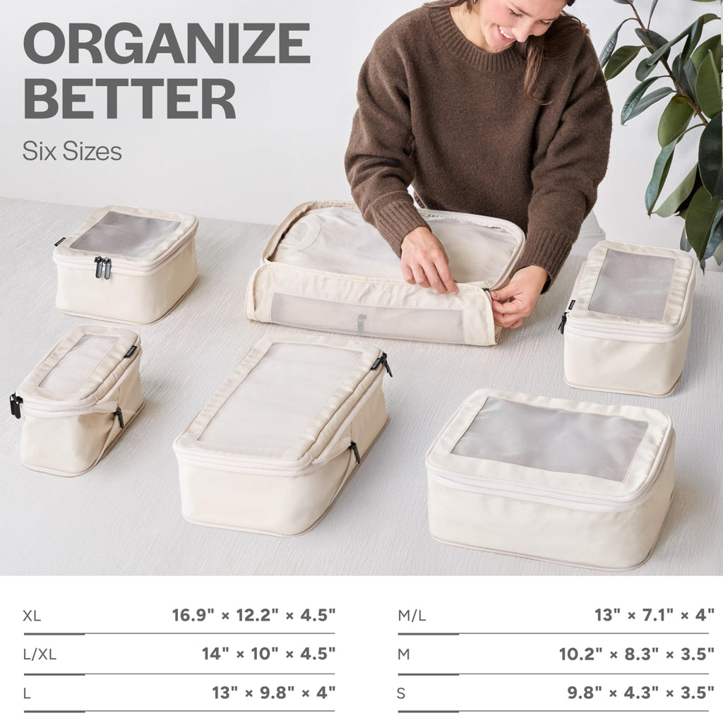 Compression Packing Cubes for Travel, 6-Pack, Beige
