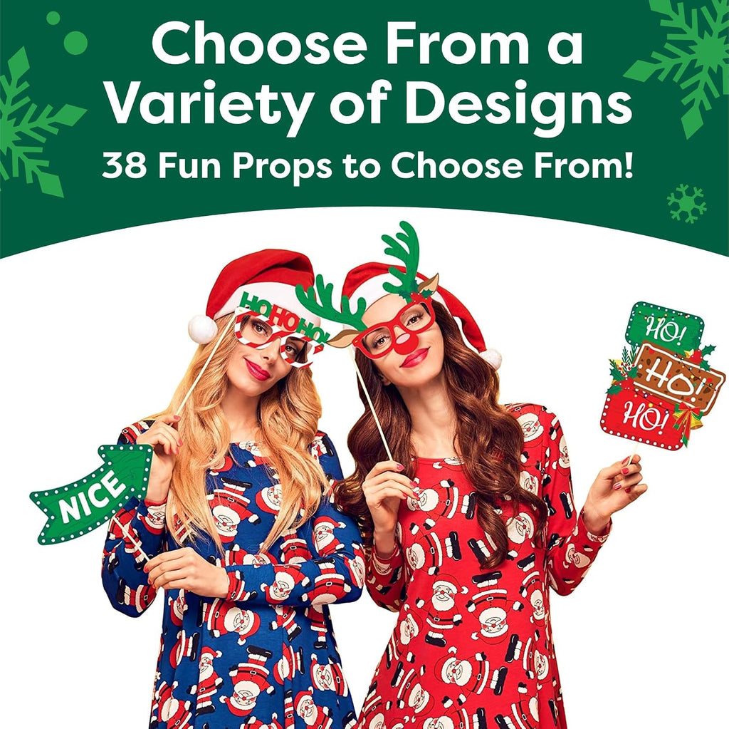 Christmas Photo Booth Props 38pc Set - Christmas Party Decorations, Party Favors, Games & Supplies for Kids Adults