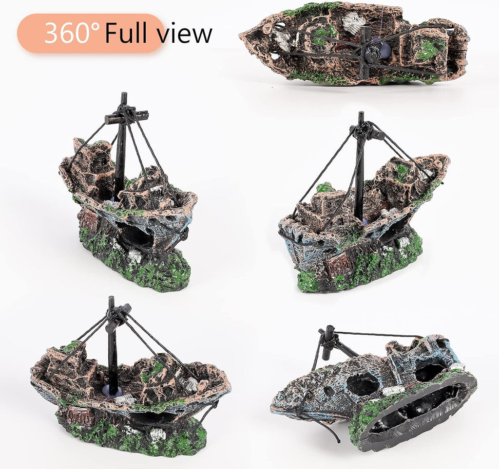 Shipwreck Fish Tank Decoration, Resin Aquarium Ornament for Fish Favors