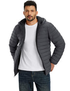 Mens Puffer Jacket with Hood Winter Sherpa Down Coat Dark Gray S