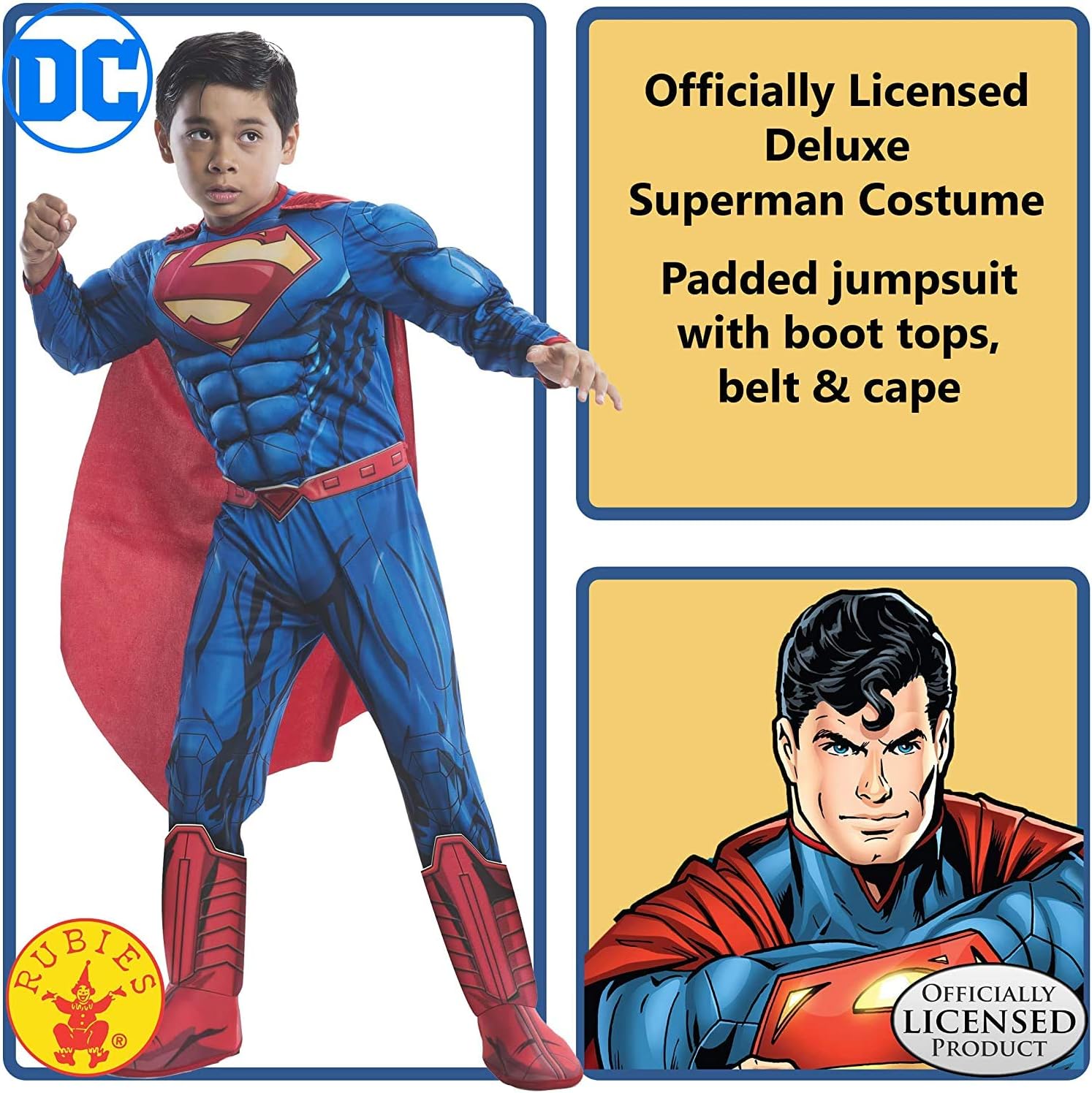 DC Comics Superheroes: Superman Costume for Kids, Boy's Large