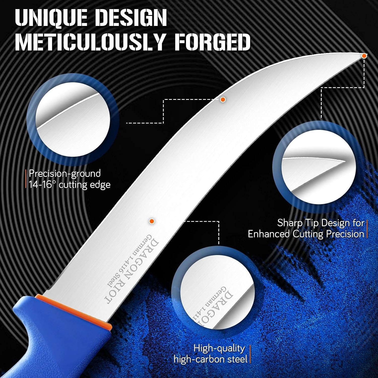 8 Inch Butcher Breaking Knife, Meat Processing Knife | High Carbon Stainless Steel, Curved Blade