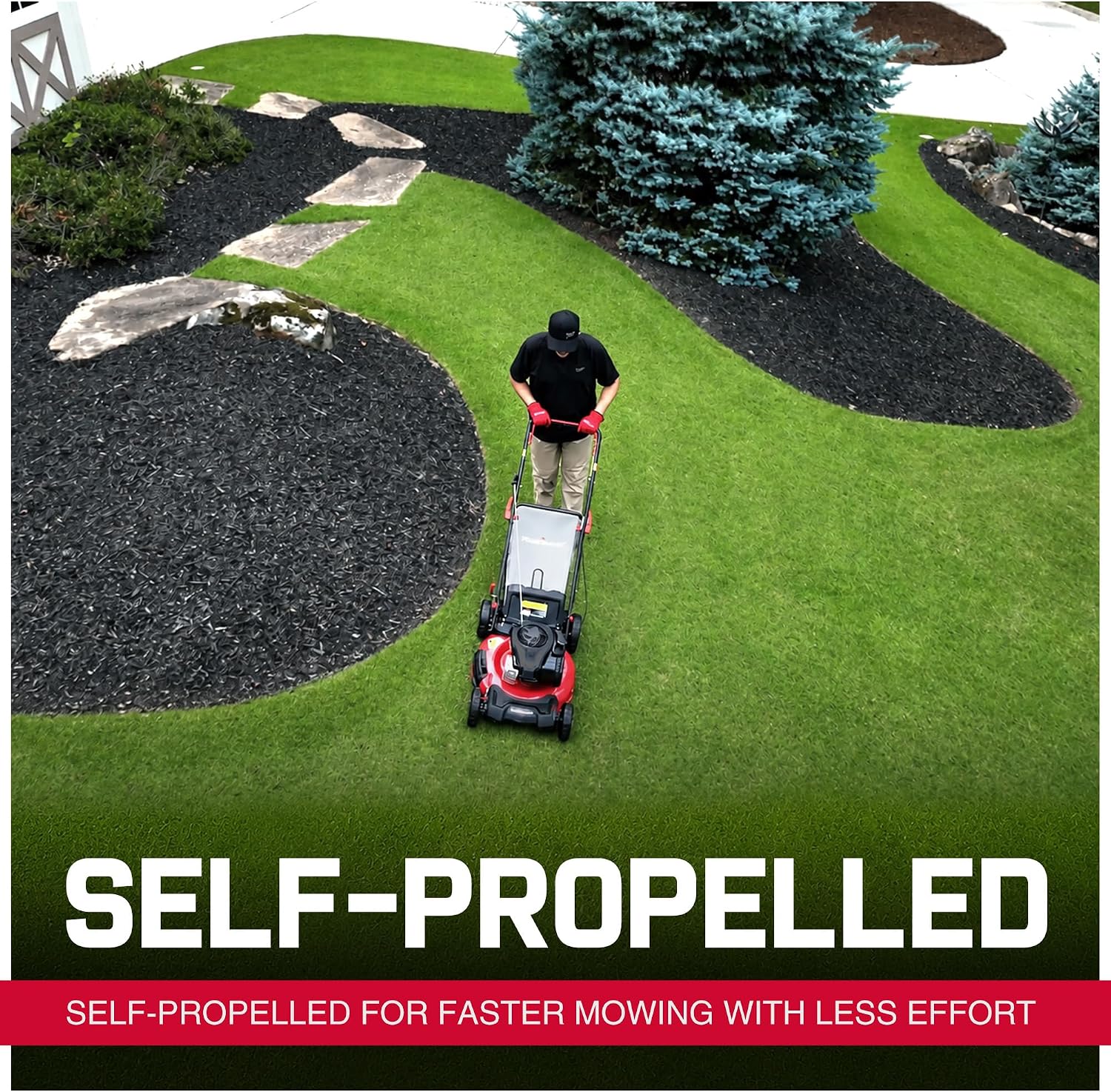 21-Inch Self Propelled Gas Lawn Mower, 170cc OHV Engine, Rear-Wheel Drive, Steel Deck, 3-in-1 Walk-Behind Mower