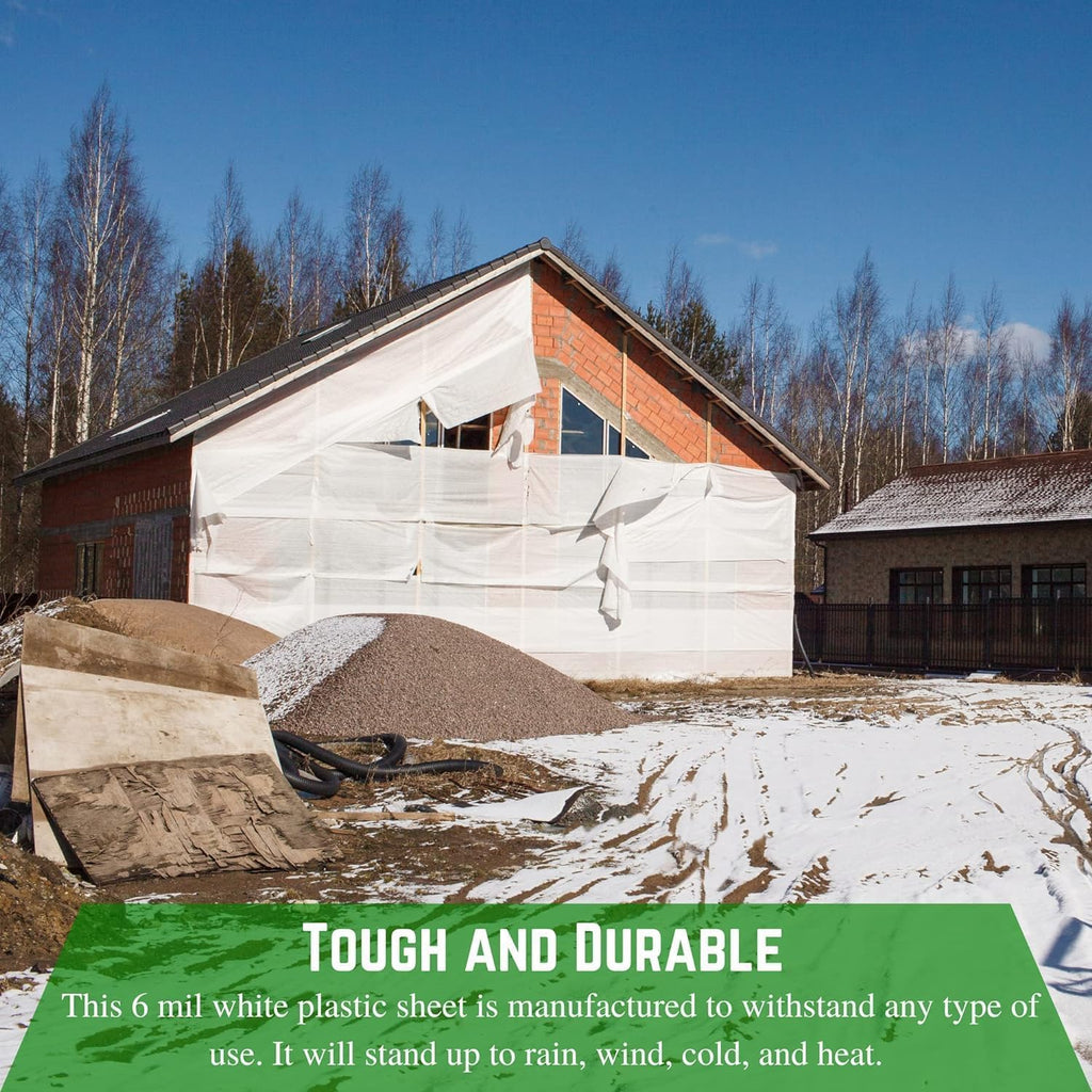 6 mil White Construction Plastic Sheeting - Thick Plastic Sheeting, White Tarp, Construction Plastic, Dust