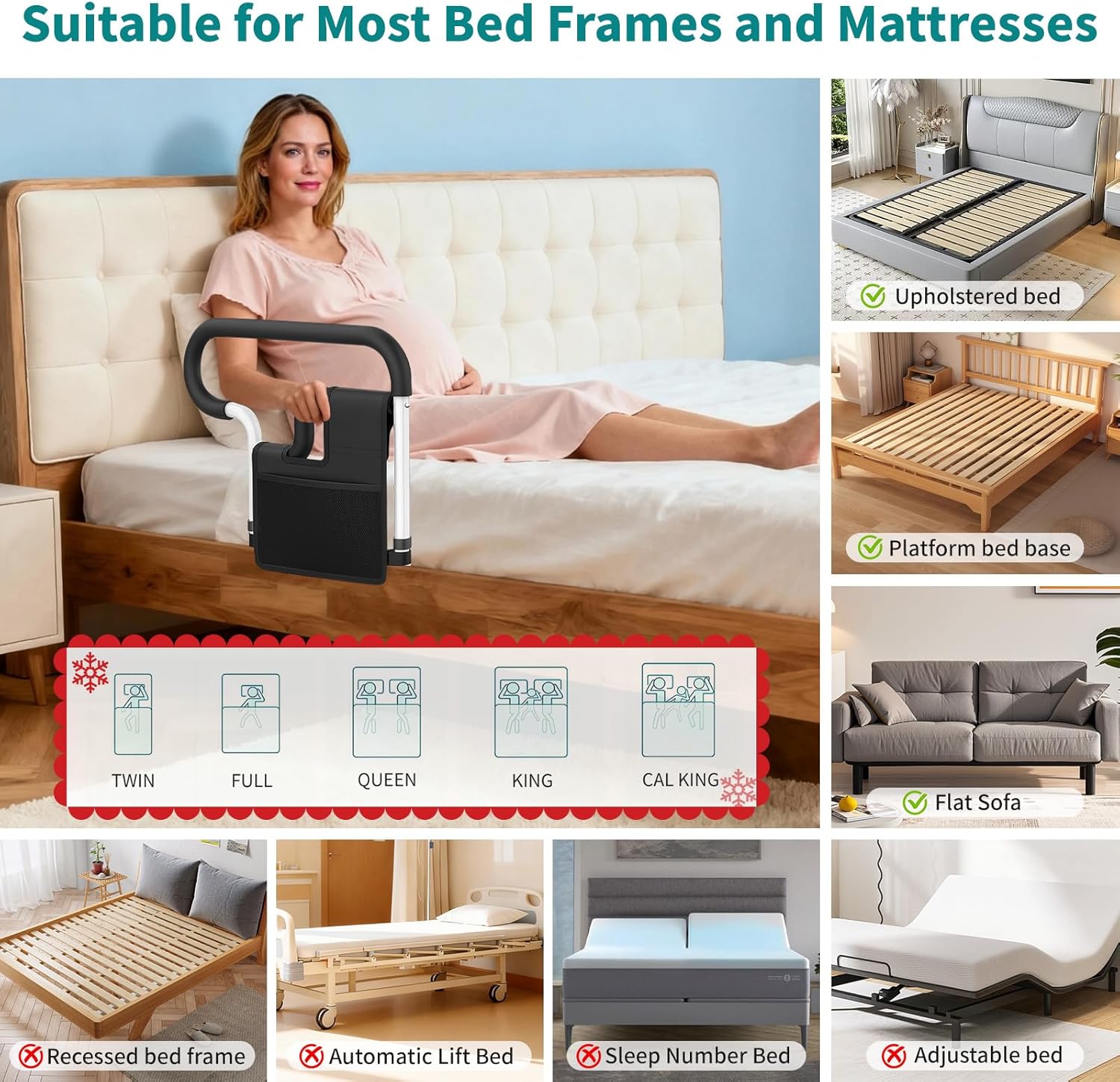 Bed Rails for Elderly Adults Safety, Adjustable Bed Rail for Elderly, Bed Assist Rail for Senior with 2 Bag, Fit Most