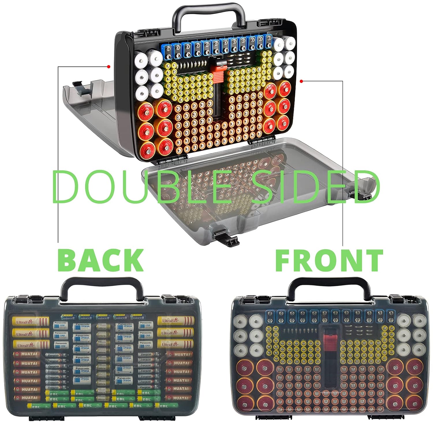 Battery Organizer Storage Case with Tester for 269 Batteries, Double Sides | Plastic, For AA AAA 4A C D Cell 9V 3V