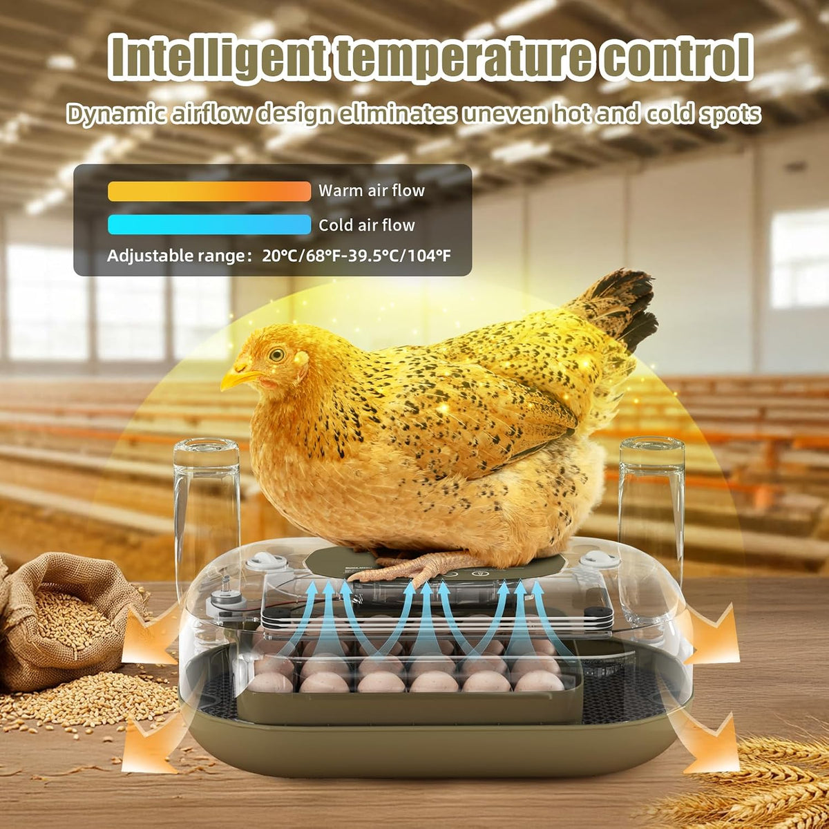 Incubator for Hatching Eggs, 24 Egg Incubator with Precise Temperature Control, Auto Egg Turner, 360° Clear View, LED