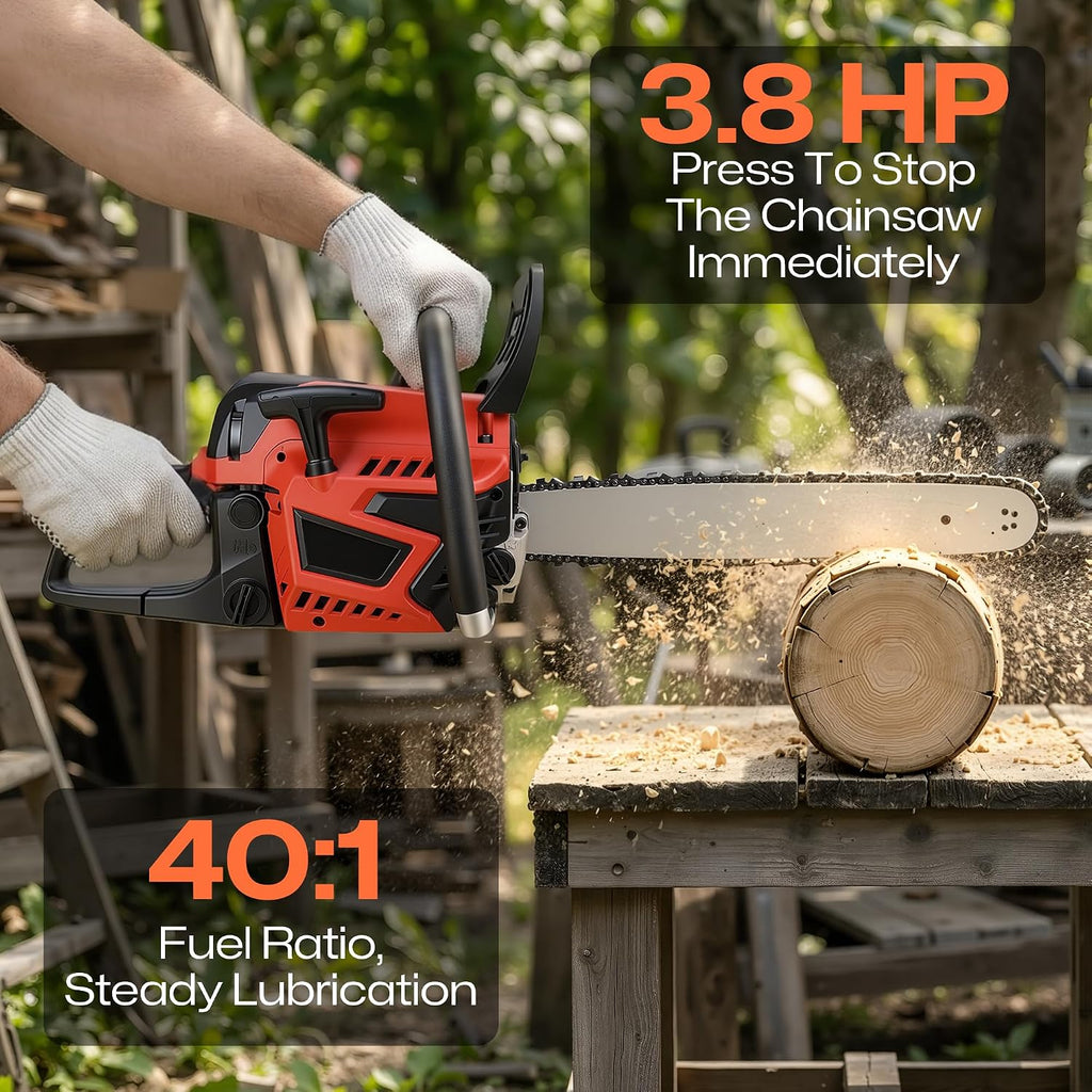62CC 2-Stroke 20 Inch Top Handle Gas Chainsaw, Top Handle Gas Powered Chainsaw Petrol Handheld Cordless Chain Saw for