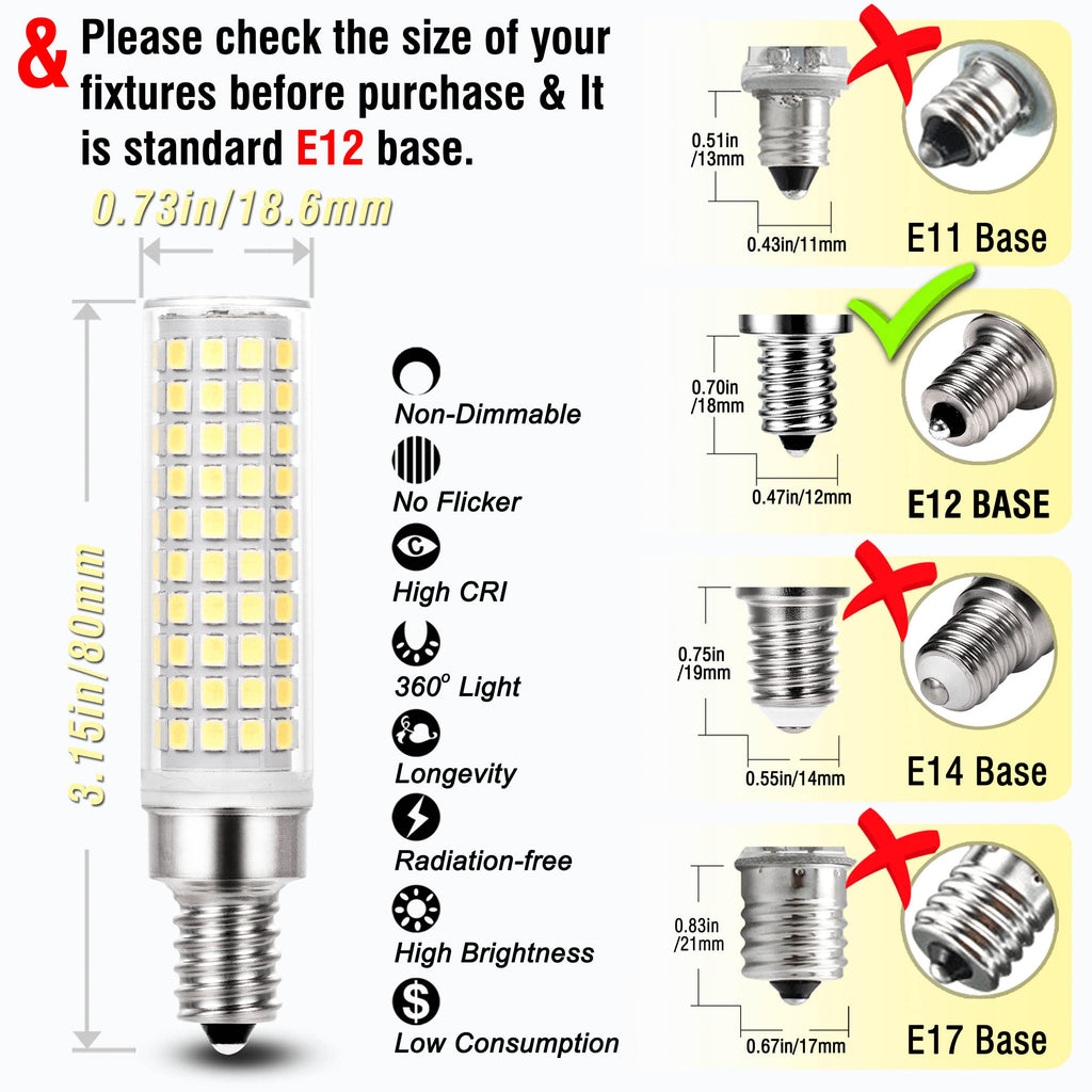 E12 C7 10W 6000K LED Candelabra Bulbs 100w Equivalent, 5Pack