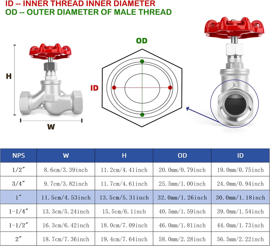 1" NPT S-Type Wye Pattern Globe Valve, Stainless Steel, Female Thread, DN25