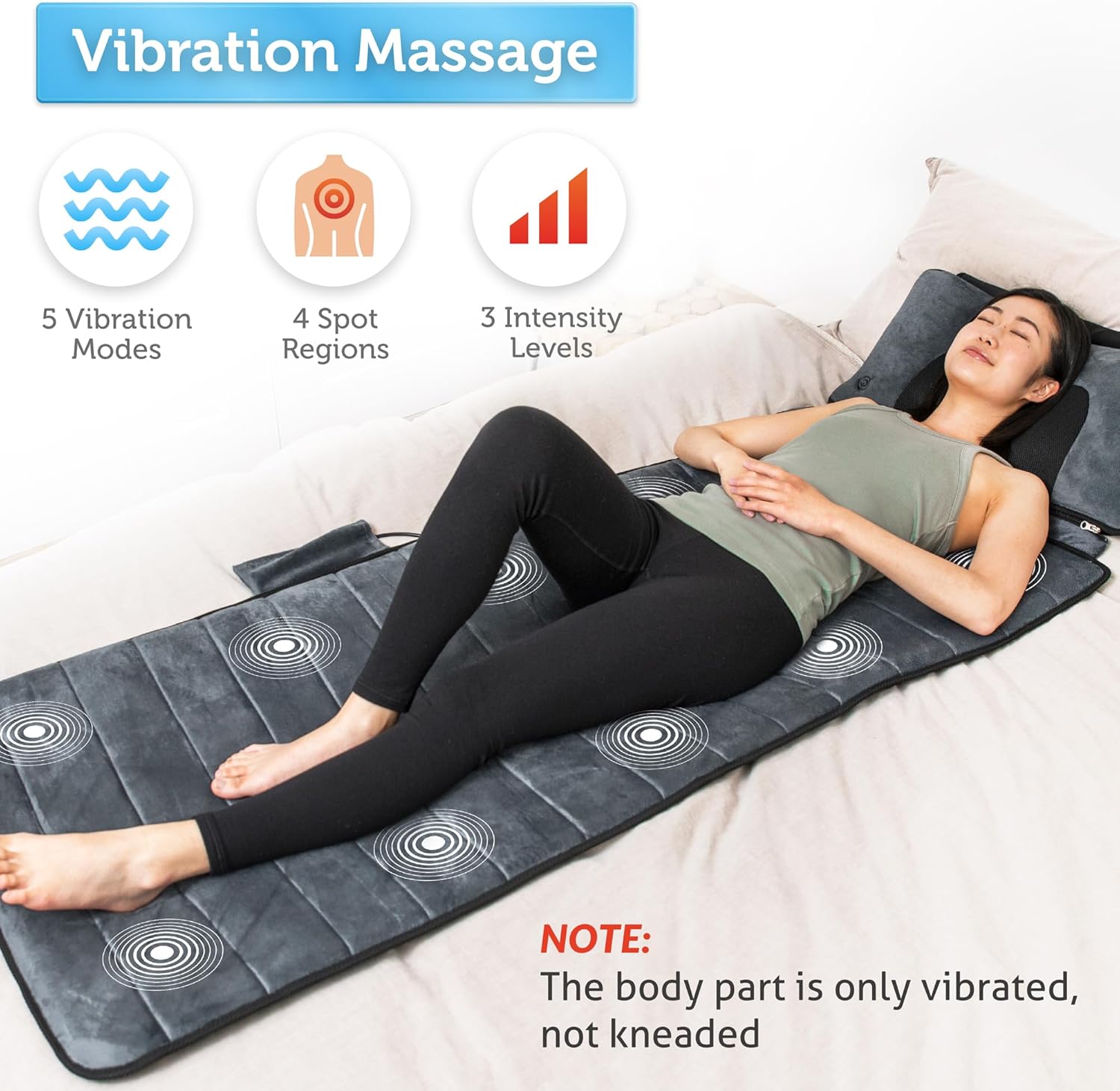 Full Body Massage Mat with Movable Neck Pillow, Shiatsu Back Massager with 10 Vibrating Motors & 4 Heat Levels
