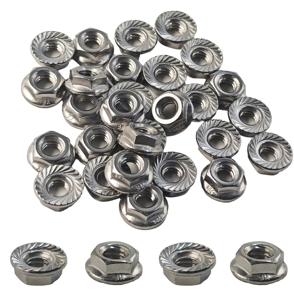 30PCS 1/4-20 Serrated Flange Hex Nuts, UNC Coarse Thread Hexagon Lock Nuts, 304 Stainless Steel for Home DIY Projects