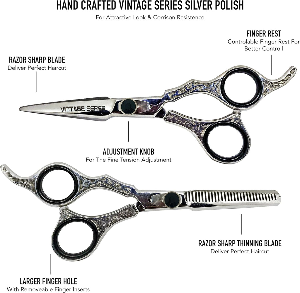 6.5" Professional Hair Cutting & Thinning Shears Set | J2 High Carbon Stainless Steel, Barber Shears for Hair