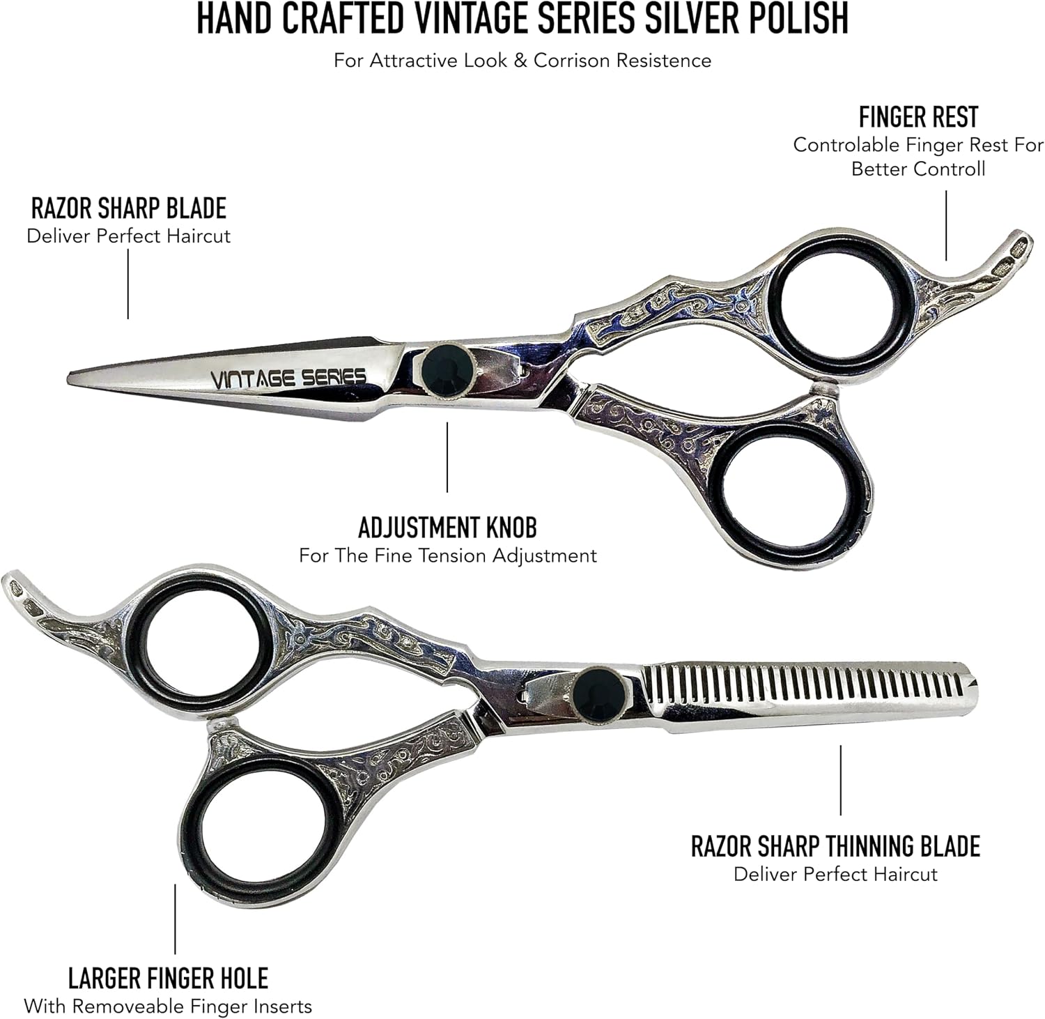 6.5" Professional Hair Cutting & Thinning Shears Set | J2 High Carbon Stainless Steel, Barber Shears for Hair