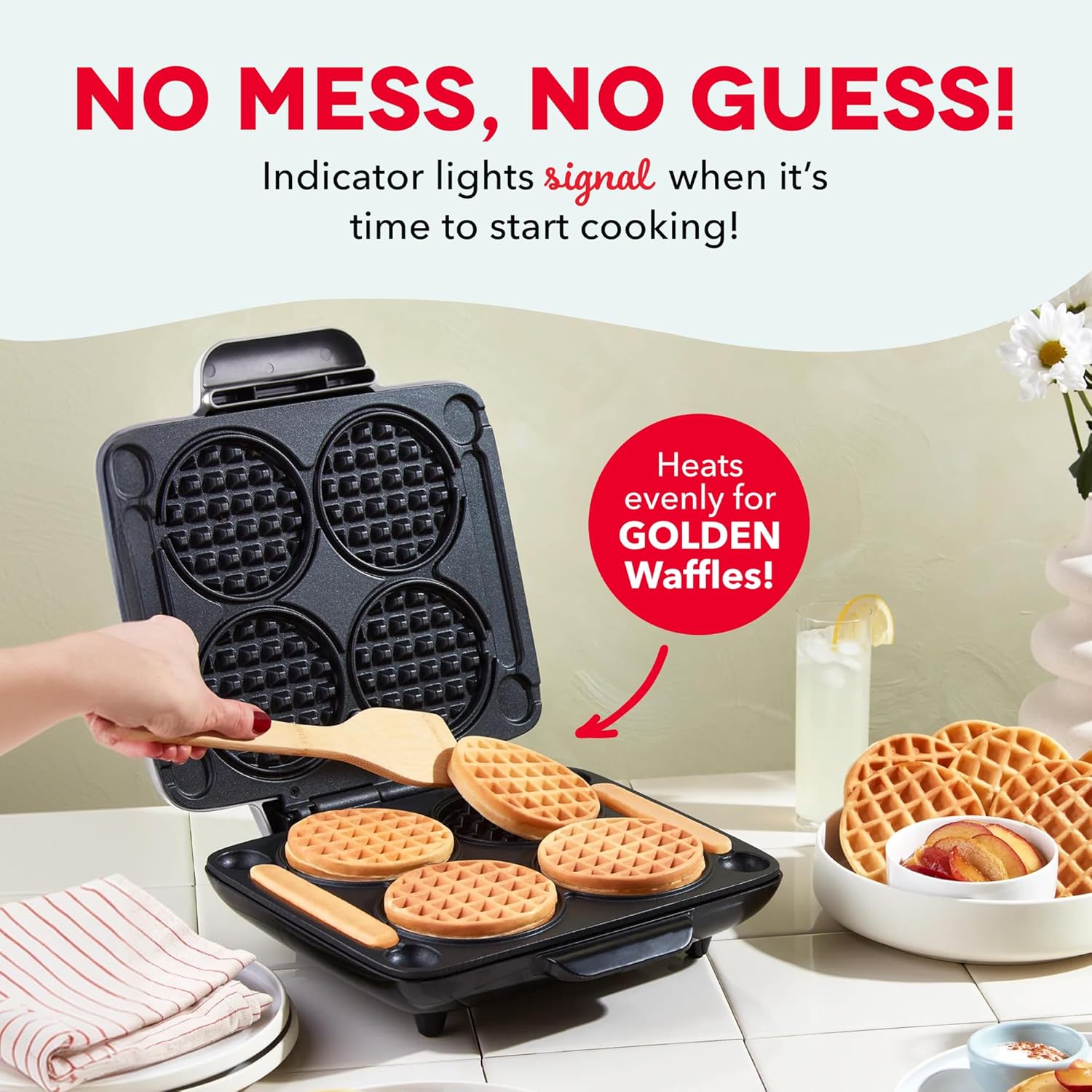 Multi Mini Waffle Maker, Makes 4 Waffles at Once, Graphite | Small Waffle Iron for Families, Kids Breakfast