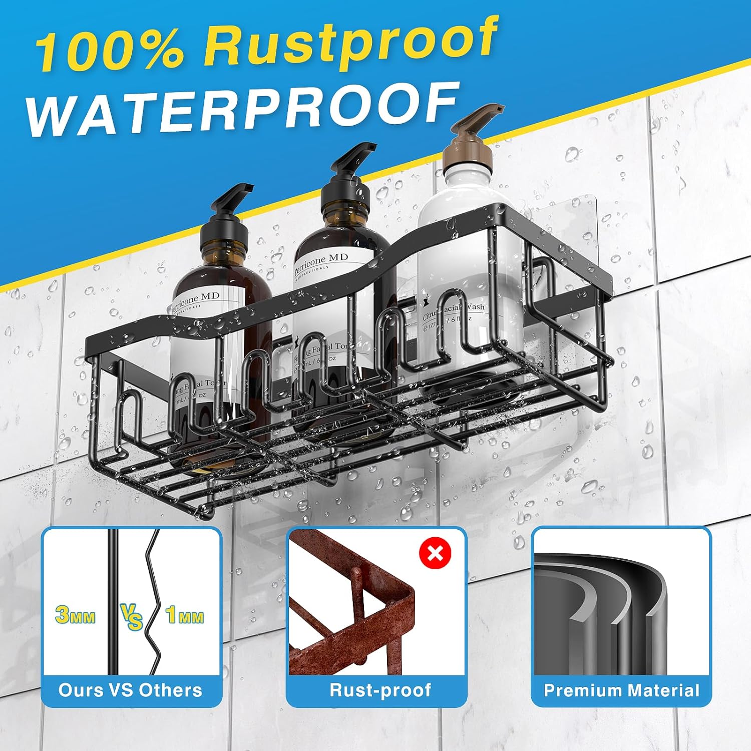 Adhesive Shower Caddy, 5 Pack Rustproof Stainless Steel Bath Organizers With Large Capacity, No Drilling Shelves for