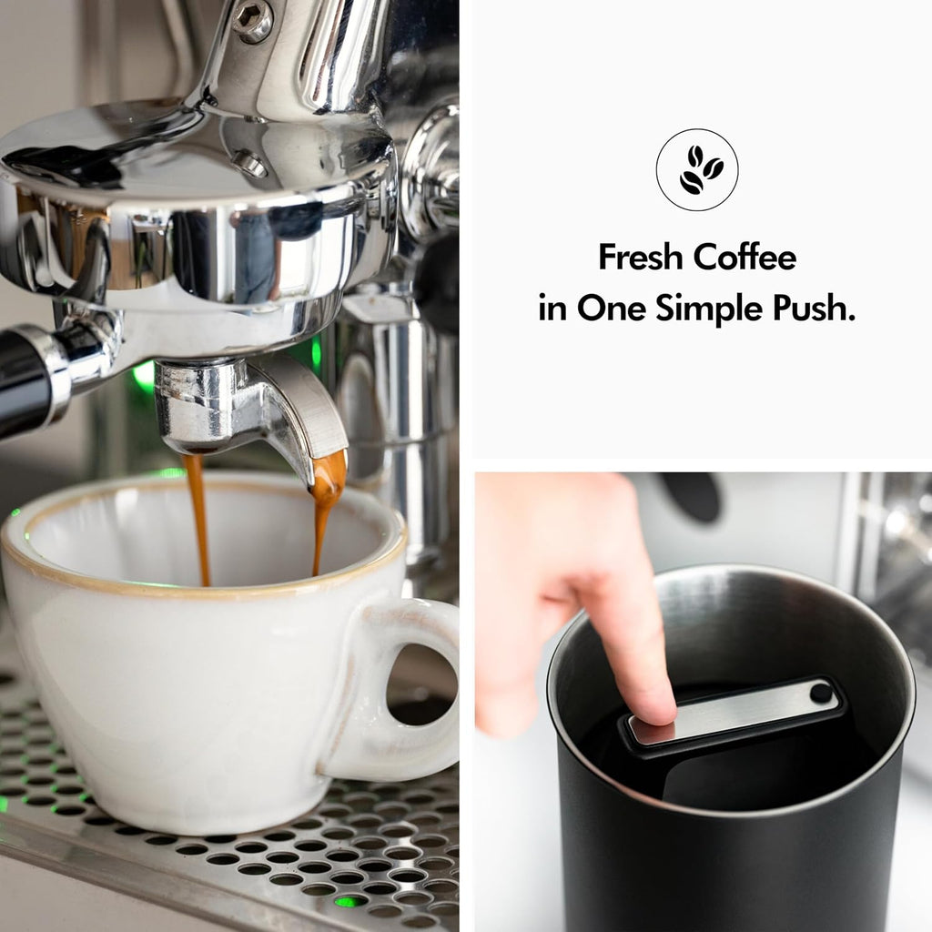 Vacuum Coffee Canister - Push Lid Preserves Coffee Aroma & Oil | Stainless Steel Airtight Coffee Canister - Container