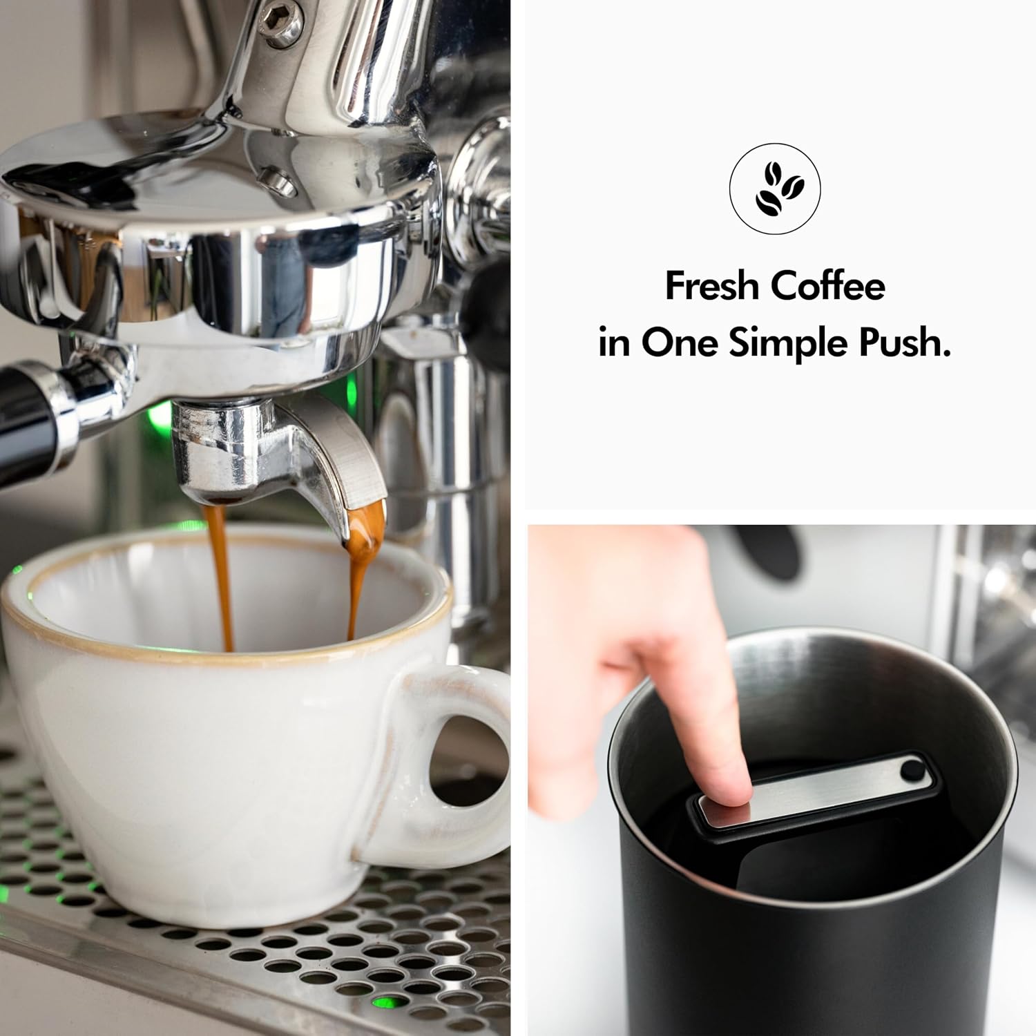 Vacuum Coffee Canister - Push Lid Preserves Coffee Aroma & Oil | Stainless Steel Airtight Coffee Canister - Container