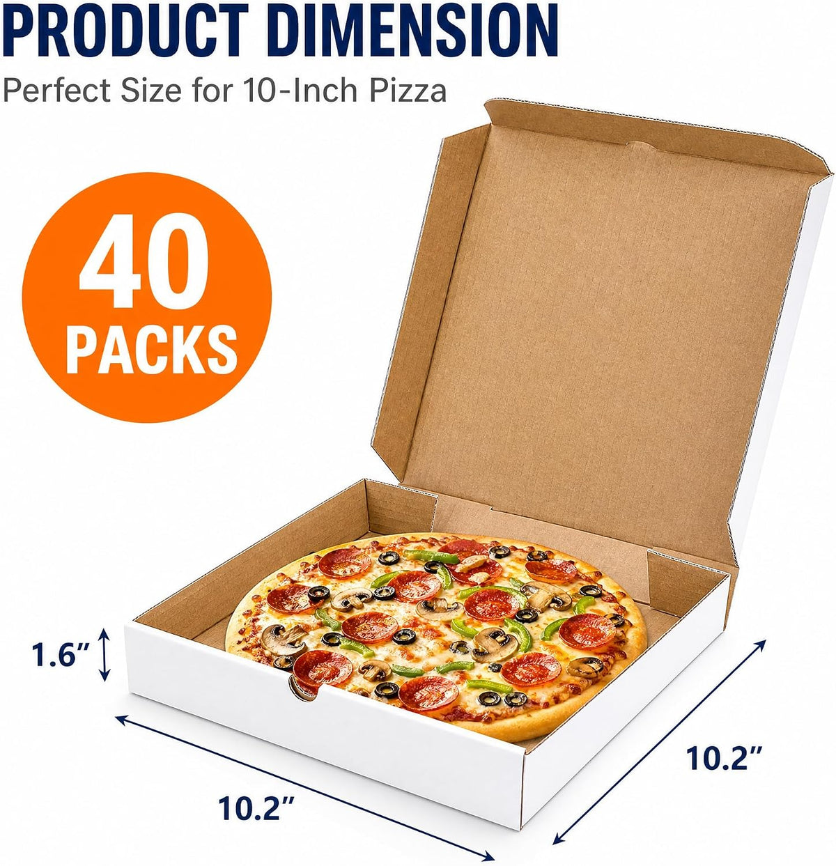 40 Pack Pizza Box 10"×10", White Pizza Box, Grease-Resistant Corrugated Pizza Boxes, Take Out Food Containers Packing