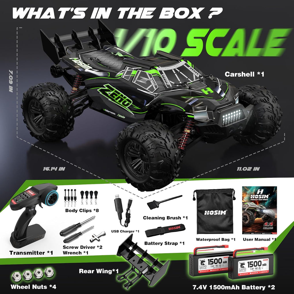1/10 Brushless RC Cars for Adults & Boys 60+ KPH, Fast RC Truck | 4x4 Off-Road All-Terrain Big Remote Control Car