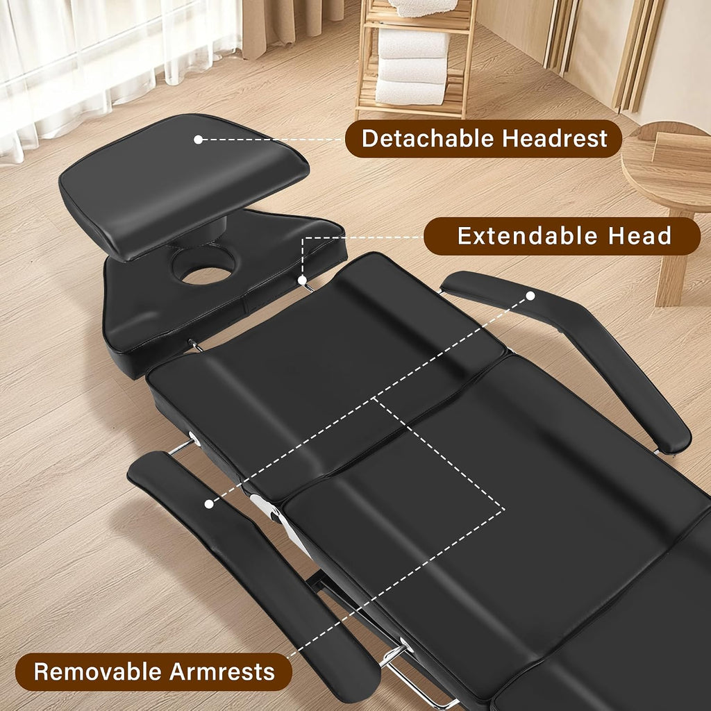 Facial Tattoo Chair, Hydraulic Esthetician Bed with Rolling Stool, Extended Head Spa Tattoo Artist Massage Table 360°