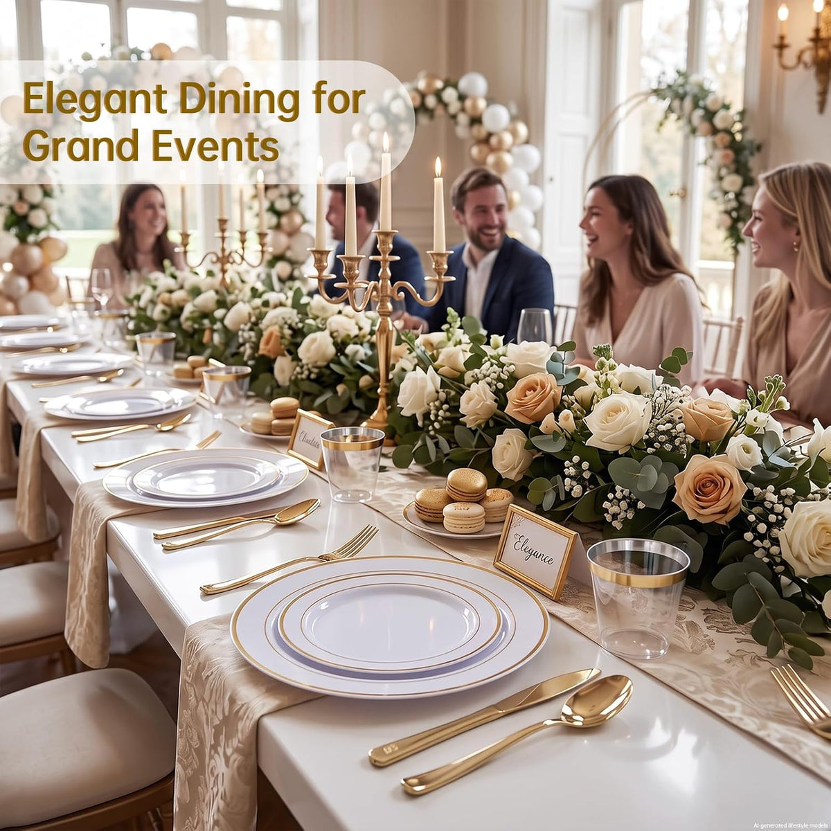 350PCS Gold Plastic Dinnerware Set for 50 Guests