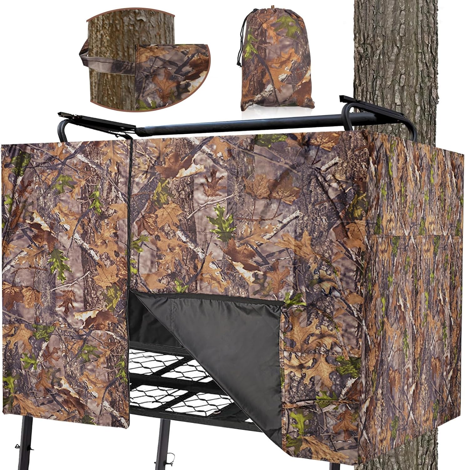 Hunting Tree Stand Blind Cover - 110"x40" Big 2-3 Person Treestand Camo Blind Cover, Universal Camouflage Ground