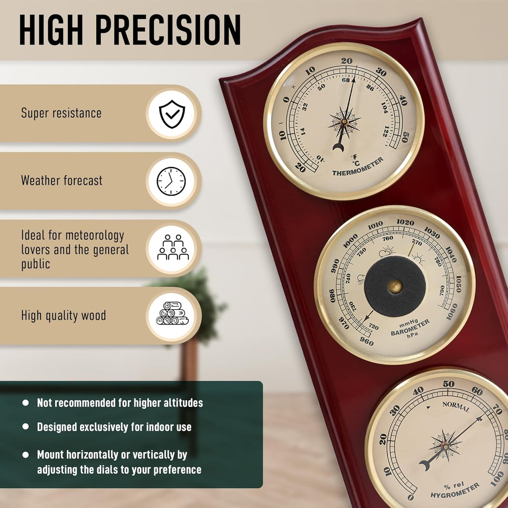 Classic Analog Weather Station-Home Barometers-Indoor Barometer-Barometer Hygrometer Thermometer-Traditional Weather