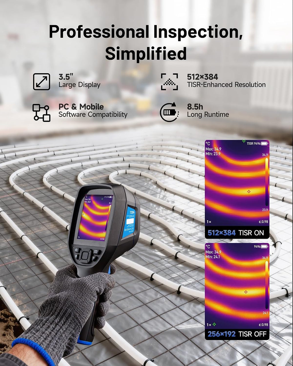 TC004 3.5" Thermal Imaging Camera, -4°F~1022°F Temp Range