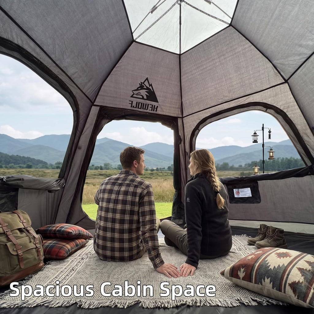 2/3/4 Person Camping Tent - Instant Pop Up Waterproof 2 Doors Tent with Easy Setup | 3-Season Hexagonal Dome Design