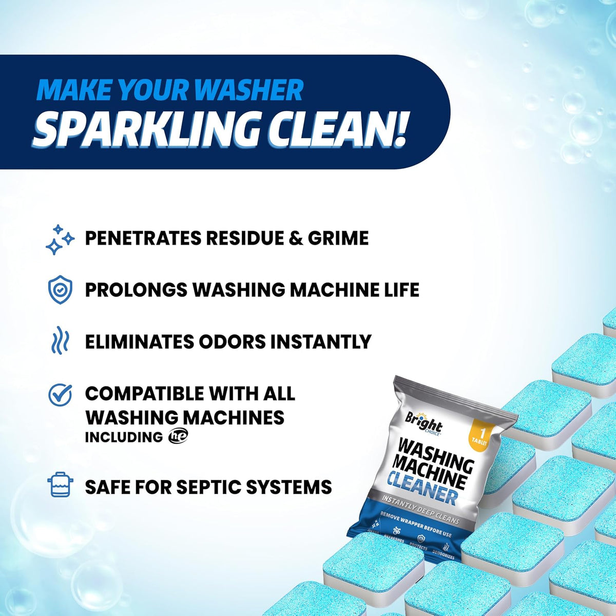 Washing Machine Cleaner Tablets 24 Pack - Deep Cleaning Tablets for Front & Top Load, Works With HE Washers, Removes