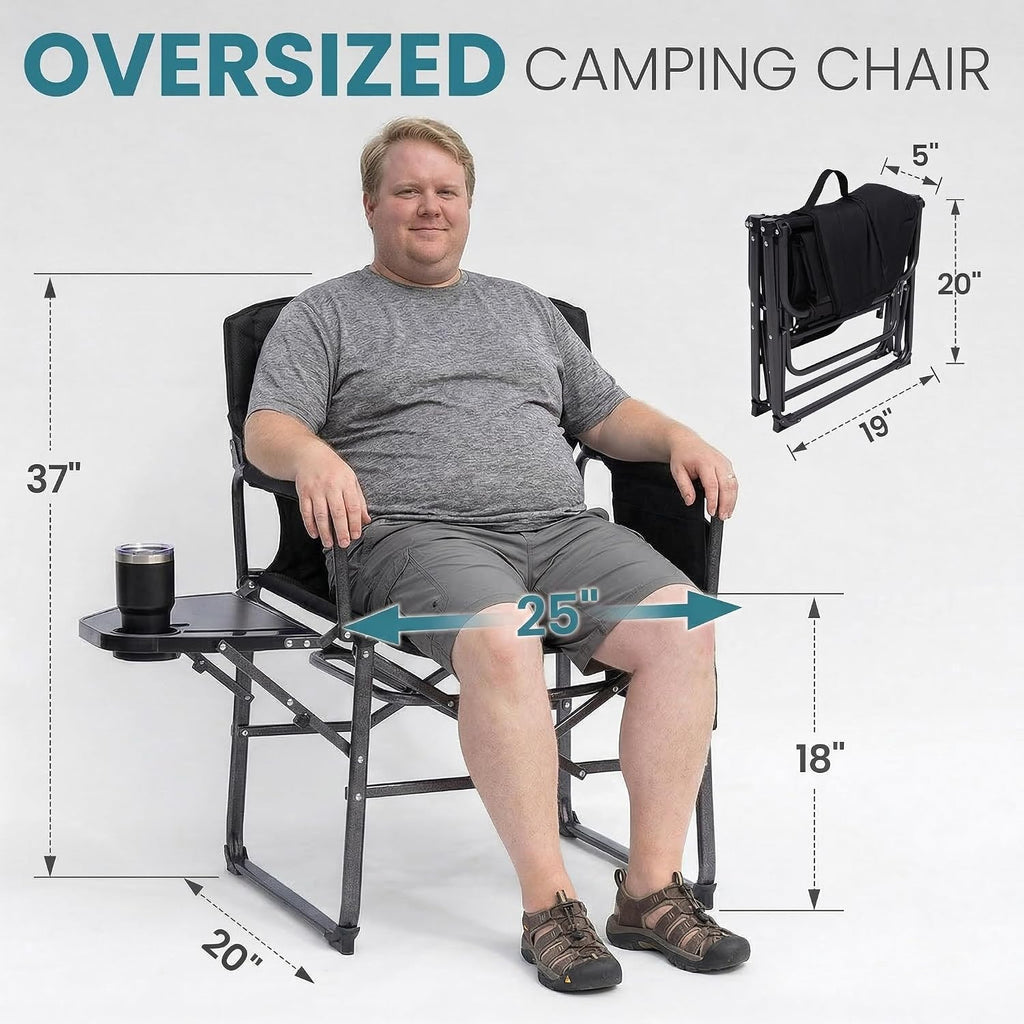 Oversized Folding Chairs for Outside, Fully Padded Camping Director Chair for Adults, Support 450lbs Portable lawn