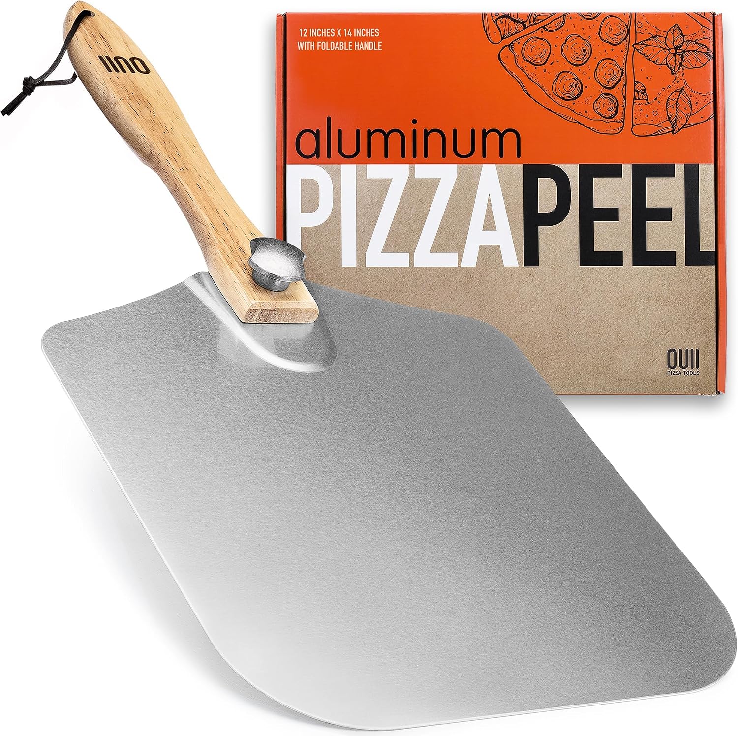 Aluminum Pizza Peel Metal - 12 x 14 Inch. Pizza Spatula for Oven with Foldable Wood Handle. Pizza Oven Accessories