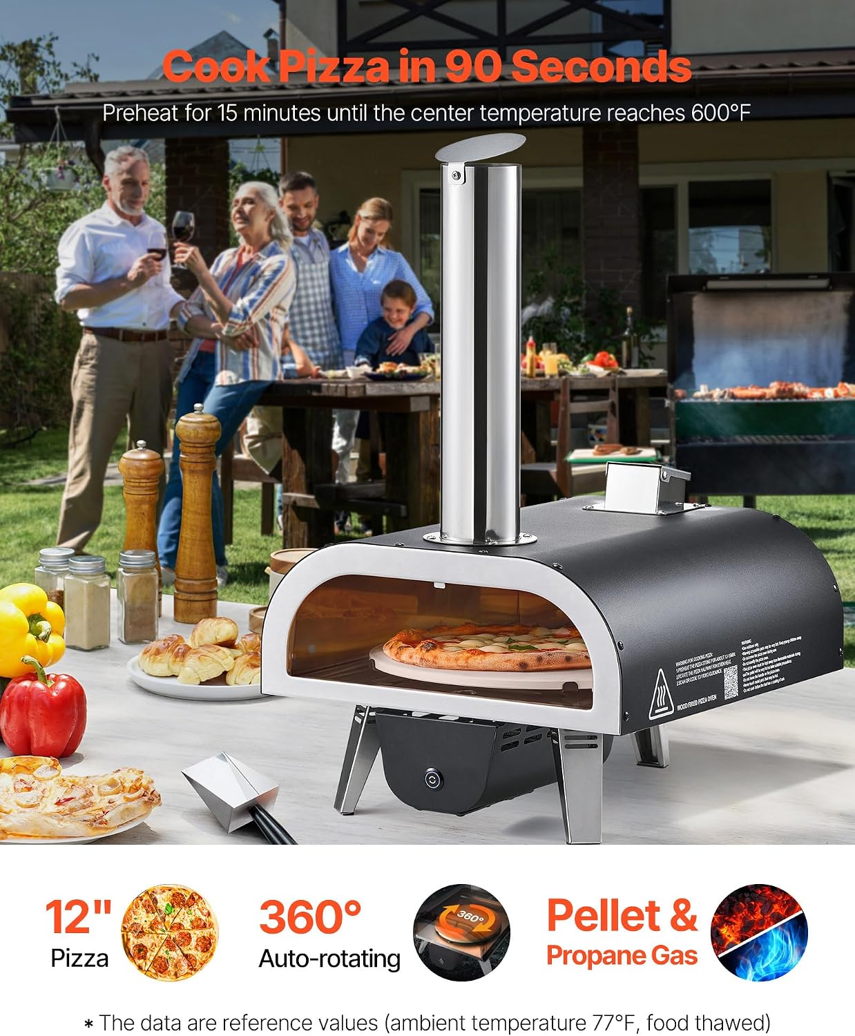 Dual Fuel Outdoor Pizza Oven, 12" Auto-Rotating Propane & Wood Pellet Pizza Ovens, Multi-Fuel Pizza Maker with