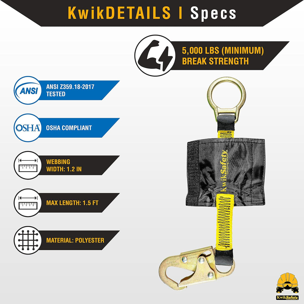Charlotte, NC - Dolphin Dorsal [1 Pack] 18" D-Ring Extender [Easy Hookup] ANSI Tested OSHA Compliant Harness