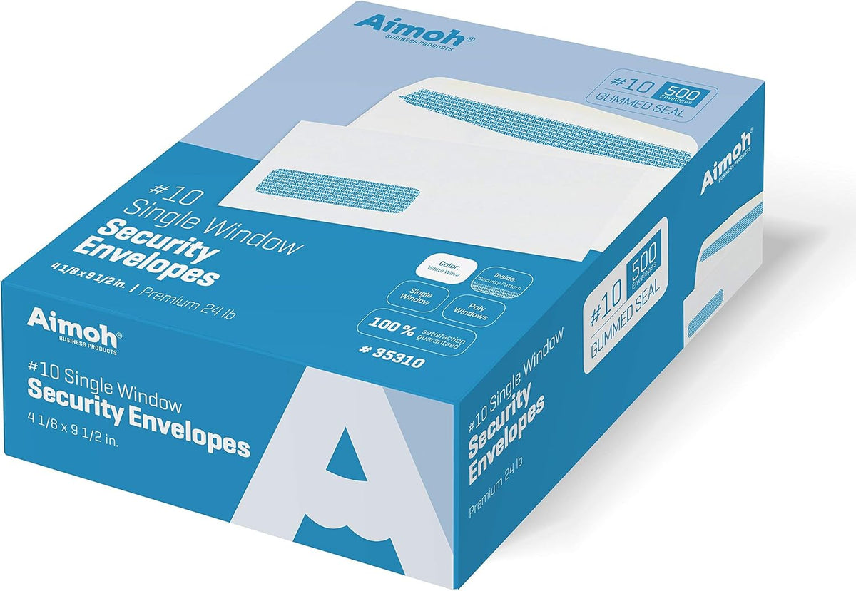 #10 Single Left Window Envelopes, Gummed Closure #10 Envelopes 500ct