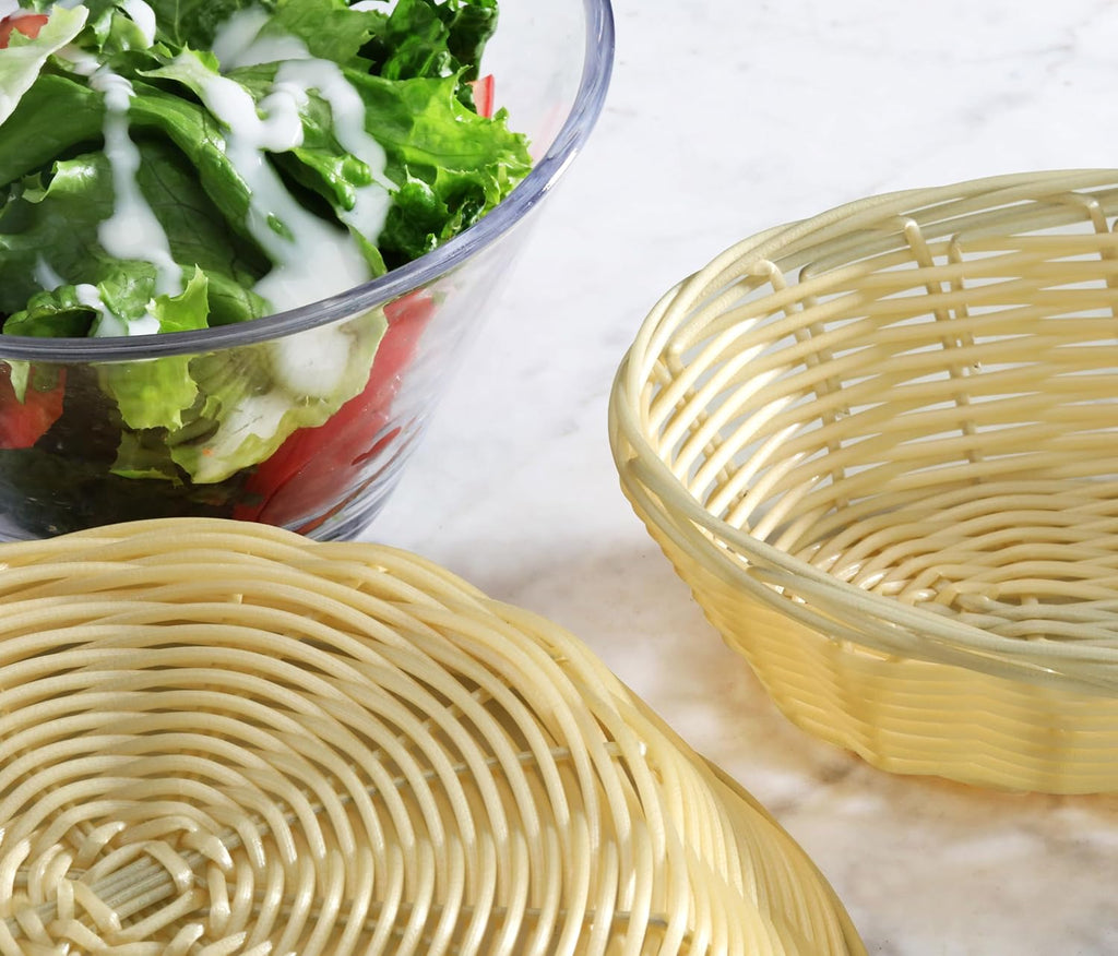 44218 Commercial-Grade Plastic Food Serving Baskets, 9 x 4.25 x 2 Inch Oblong Hand Woven Polypropylene Baskets with