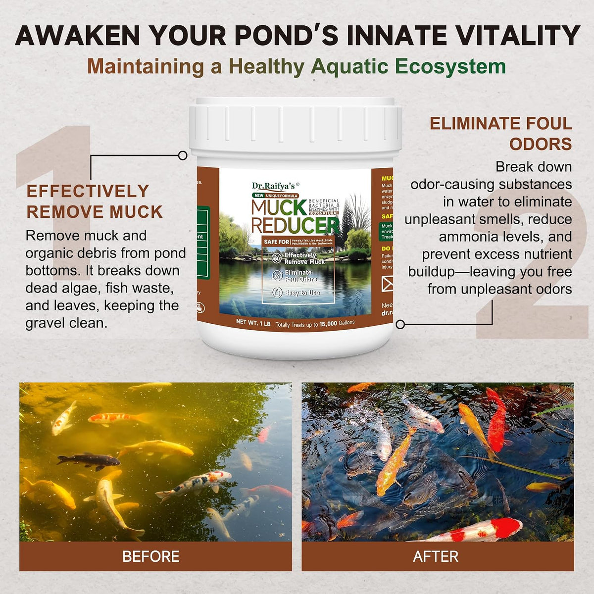 Muck Reducer, Pond Sludge & Water Fountain Clarifier, 1 LB