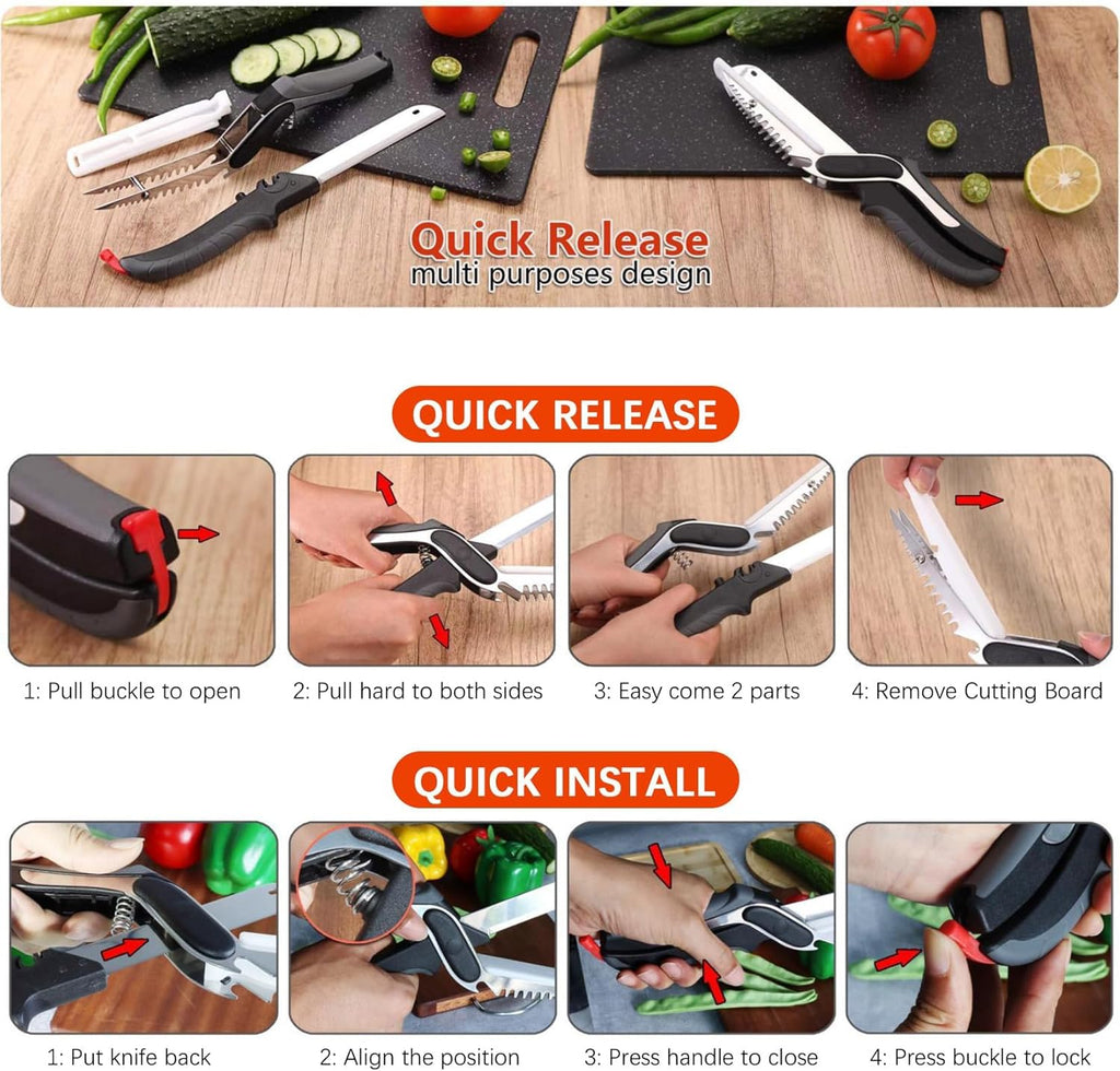 2-in-1 Kitchen Scissors with Replaceable Straight & Wavy Blades, Multi-Functional Kitchen Shears with Integrated