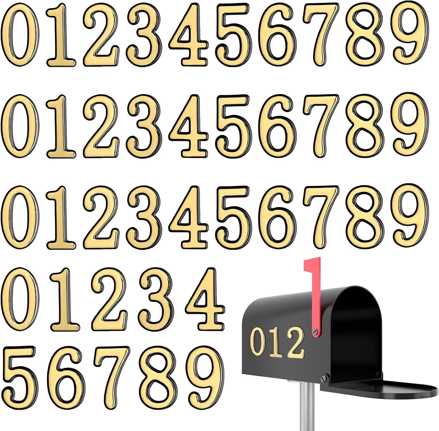 4 Sets Reflective Mailbox Numbers for Outside, House Numbers for Mailbox 3D Self Adhesive Waterproof Mailboxes Number