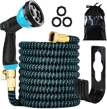 100 ft Expandable Garden Hose - Kink Free Flexible Water Hose with Thumb-Controlled 10-Function Nozzle, 3/4 Solid
