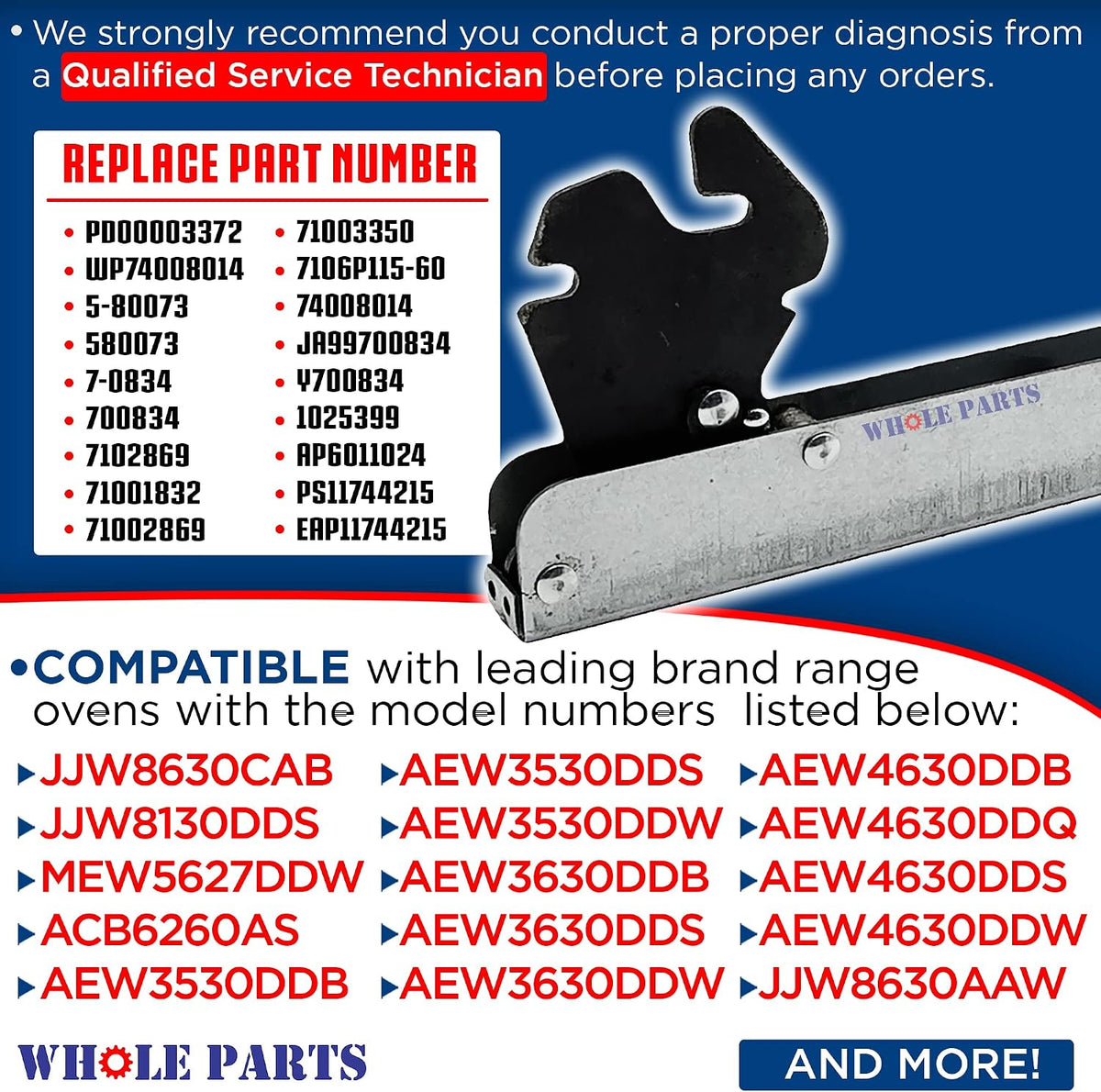 Whole Parts Upgraded Range Wall Oven Door Hinge Assembly Part# WP74008014