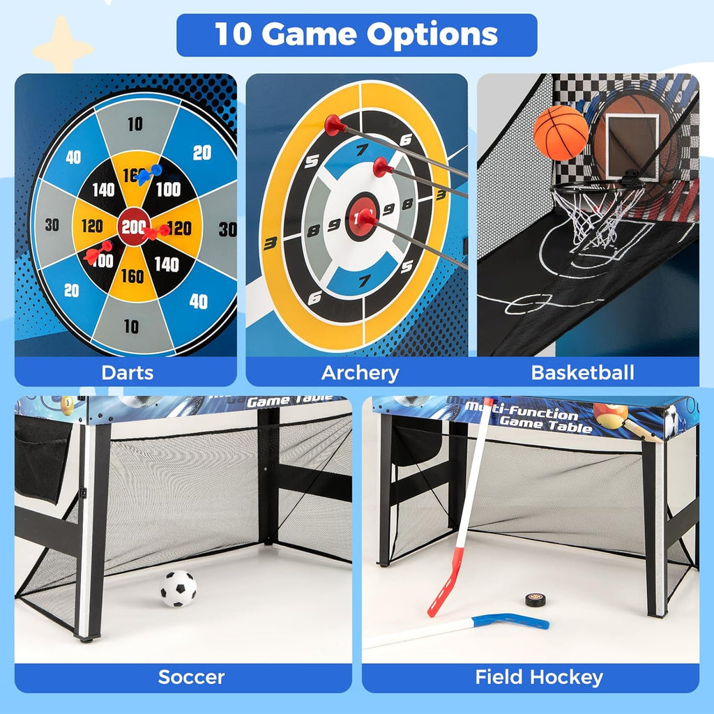 Multi Game Table, 10 in 1 Combo Game Table Includes Table Tennis, Basketball, Soccer, Hockey, Archery, Shooting