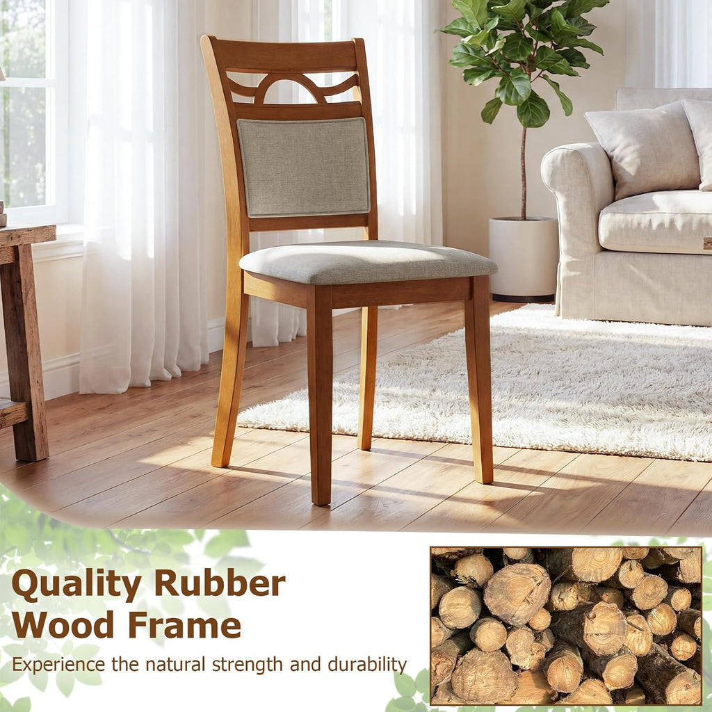 Wooden Dining Chairs Set of 4, Farmhouse Side Chairs w/Solid Rubber Wood Frames, Comfortable Backrests, Upholstered