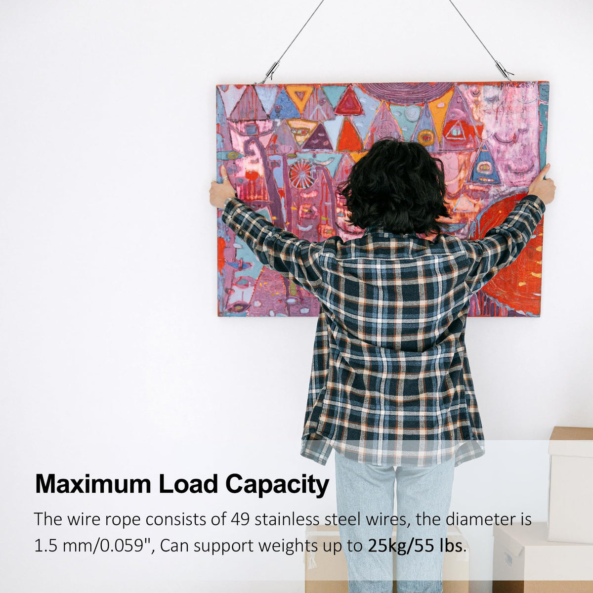 2 Pack Picture Hanging Wire Kit with D Rings - 25kg Load Capacity