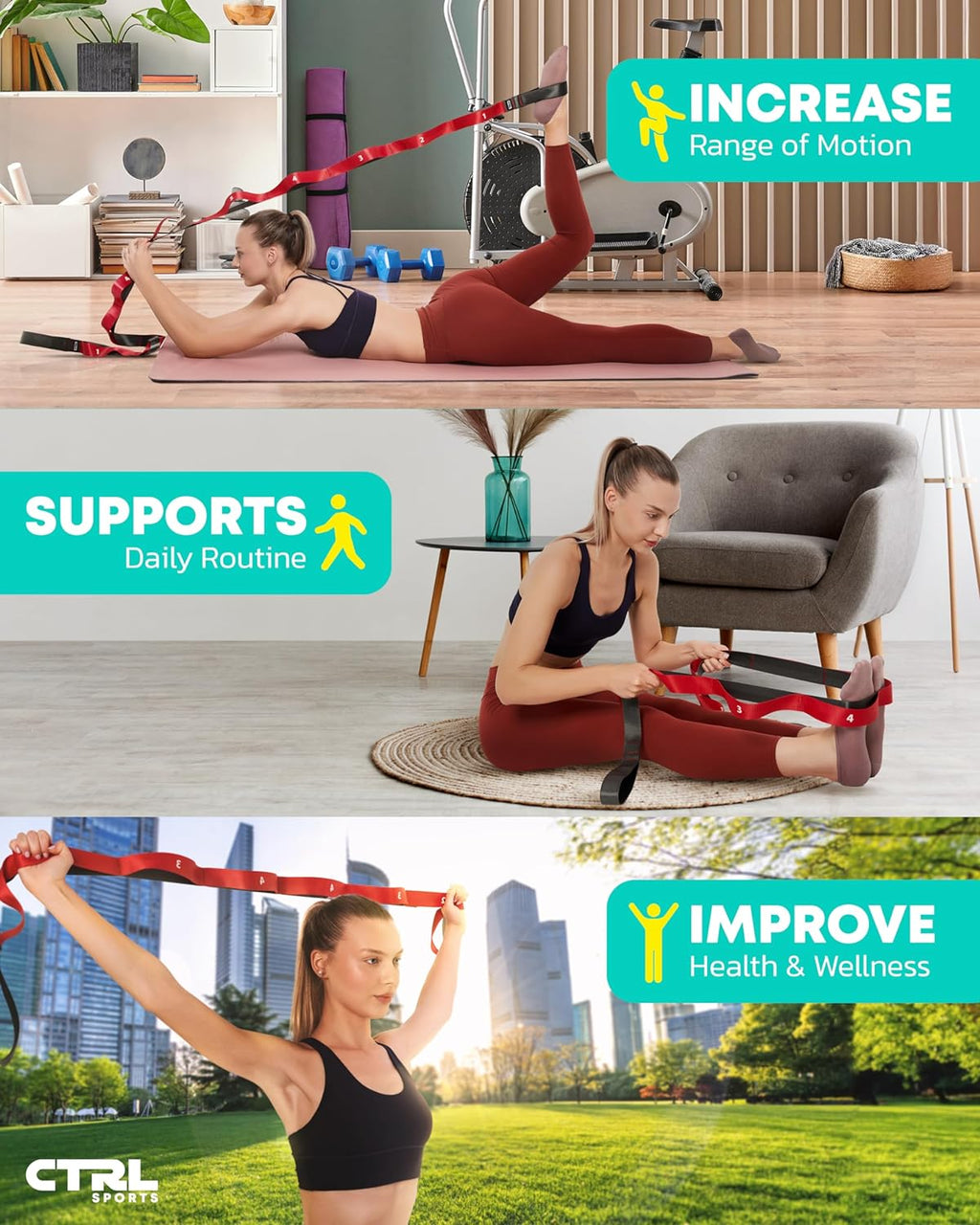 Stretching Strap with Loops, Non Elastic Stretch Band for Physical Therapy